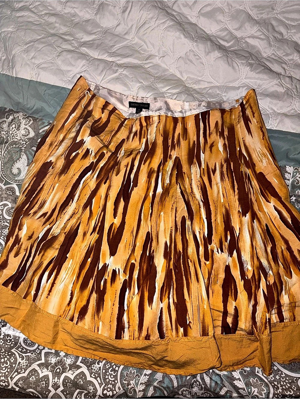 Sherry Taylor Abstract Print A-Line Skirt in Orange & Brown Size 2X